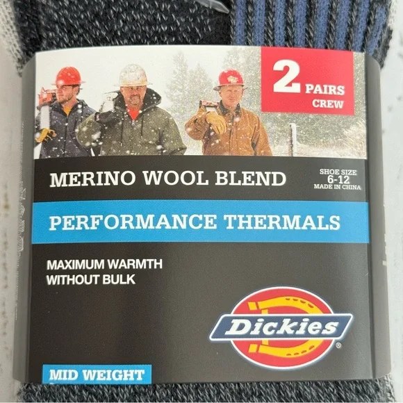 Dickies Merino Wool Blend Crew Socks Mens Shoe Size 6-12 Work Comfort New - Picture 2 of 5